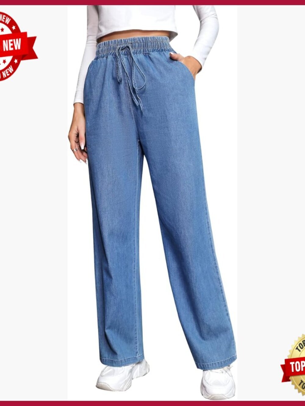 Plus Size Wide Leg High Waist Elastic Pull On Jeans 3XL Comfort Denim